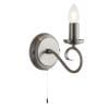 The Trafford wall light has an elegantly curved arm in an antique silver finish with traditional lampholder and pull cord switch.