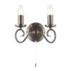 The Trafford wall light has two elegantly curved arms in an antique silver finish with two traditional lampholders and pull cord switch.