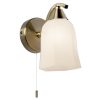 The Alonso wall light features an elegant design with a curved arm ending in a hexagonal opal glass shade in an antique brass finish.