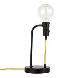 The Studio Table Light has a traditional style, with a smart matt black finish and yellow braided cord extending from the lampholder to the base.