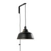 The Mono wall light is an industrial style light that features a matt black finish. Shows the light with a matt black pendant shade. Comes with a height adjustable black fabric cable and plug.