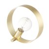 The Hoop table light features a polished brass hoop with an LED bulb fitted at an angle within the hoop.