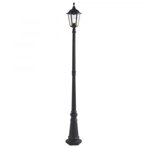 The Burford lamp post features a traditional lantern design with die cast aluminium in a matt black finish and clear glass panes. IP44 rated and suitable for outdoor use.