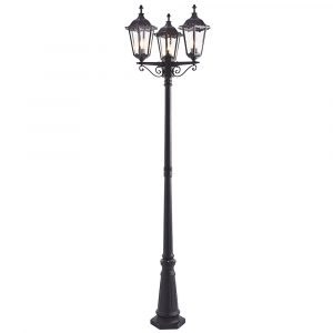 The Burford lamp post with 3 lamps features a traditional lantern design with die cast aluminium in a matt black finish and clear glass panes. IP44 rated and suitable for outdoor use.