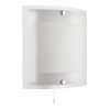 The Blake wall light features a modern design, with a sleek, square opal glass diffuser and polished chrome clips. Complete with pull cord switch. Shows the fitting when switched off.
