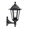 The Bayswater wall light is a traditional upright black wall lantern, made from polypropylene with a clear glass shade. IP44 rated and suitable for outdoor use. Shows the side view of the light.