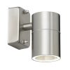 The Canon wall light is a modern, stainless steel light perfect for illuminating outdoor paths and doorways. IP44 rated and suitable for outdoor use. Shows the single lamp version without a motion sensor.