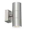 The Canon wall light is a modern, stainless steel light perfect for illuminating outdoor paths and doorways. IP44 rated and suitable for outdoor use. Shows the double lamp version without a motion sensor.